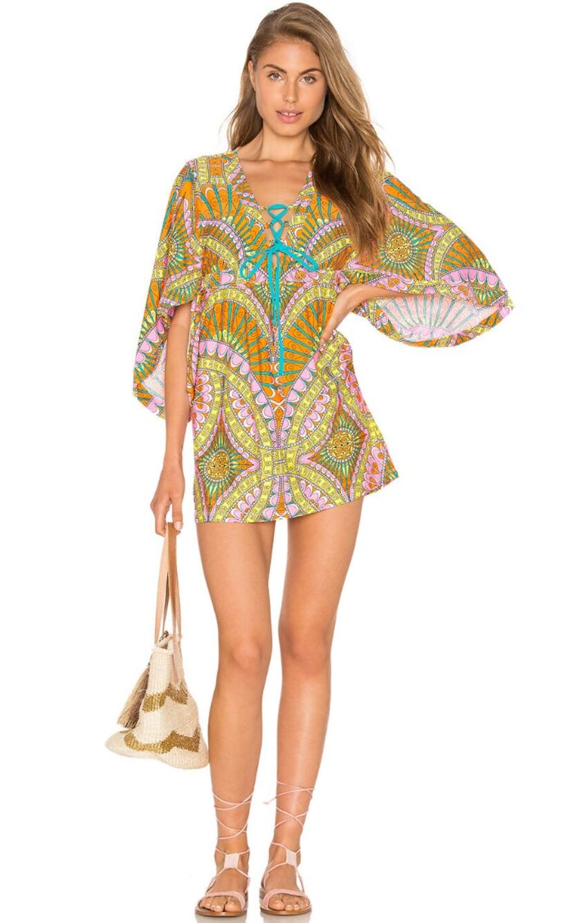 TRINA TURK Capri Kimono Sleeve Laced Coverup Tunic Dress Medium Beachy Boho